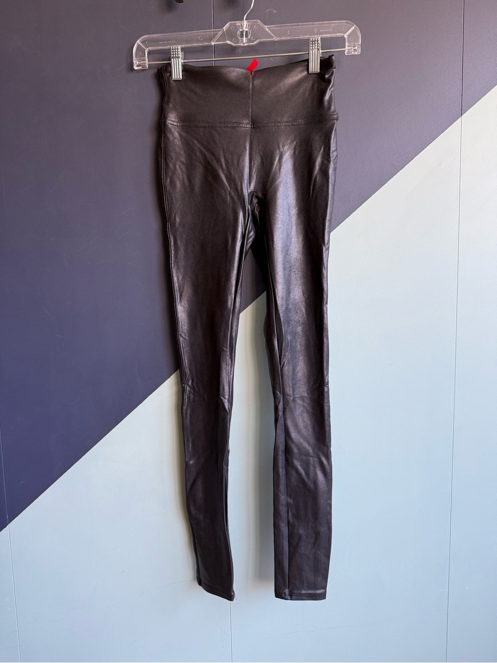 Spanx $98 Black Faux Leather Ankle Length Leggings, Size XS, EUC